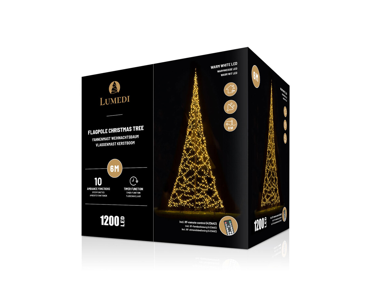 Polyester vlaggenmast 6-12 meter + kerstverlichting