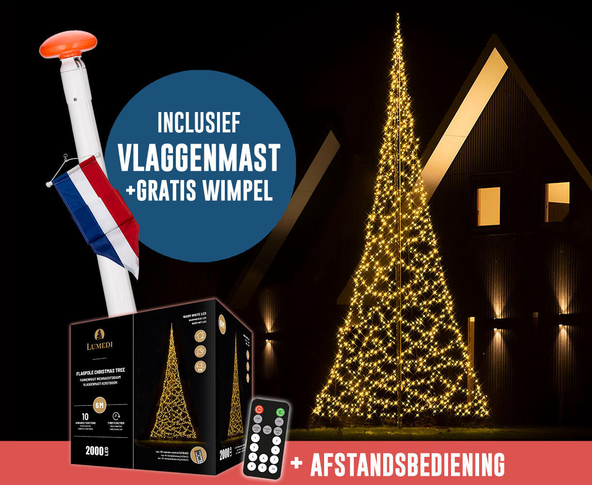 Polyester vlaggenmast 10 meter + kerstverlichting