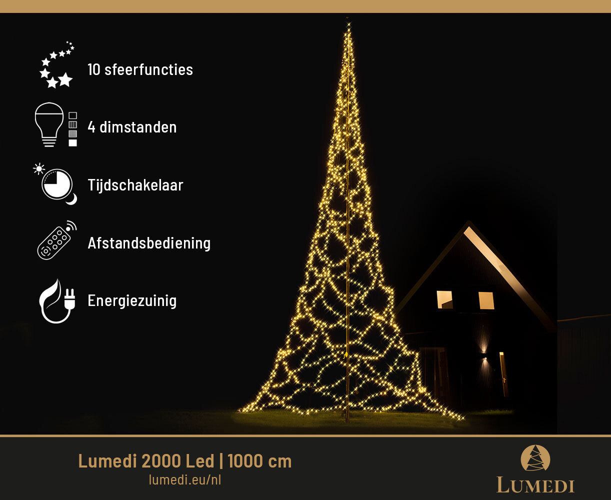 Polyester vlaggenmast 10 meter + kerstverlichting