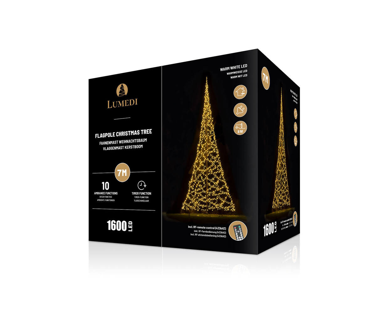 Polyester vlaggenmast 7 meter + kerstverlichting