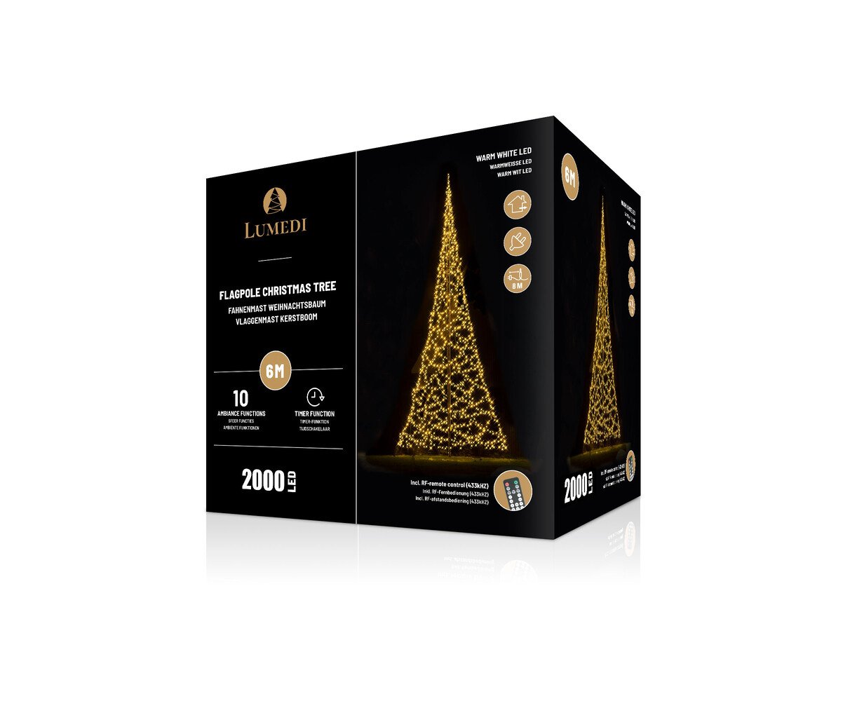Polyester vlaggenmast 6 meter + kerstverlichting
