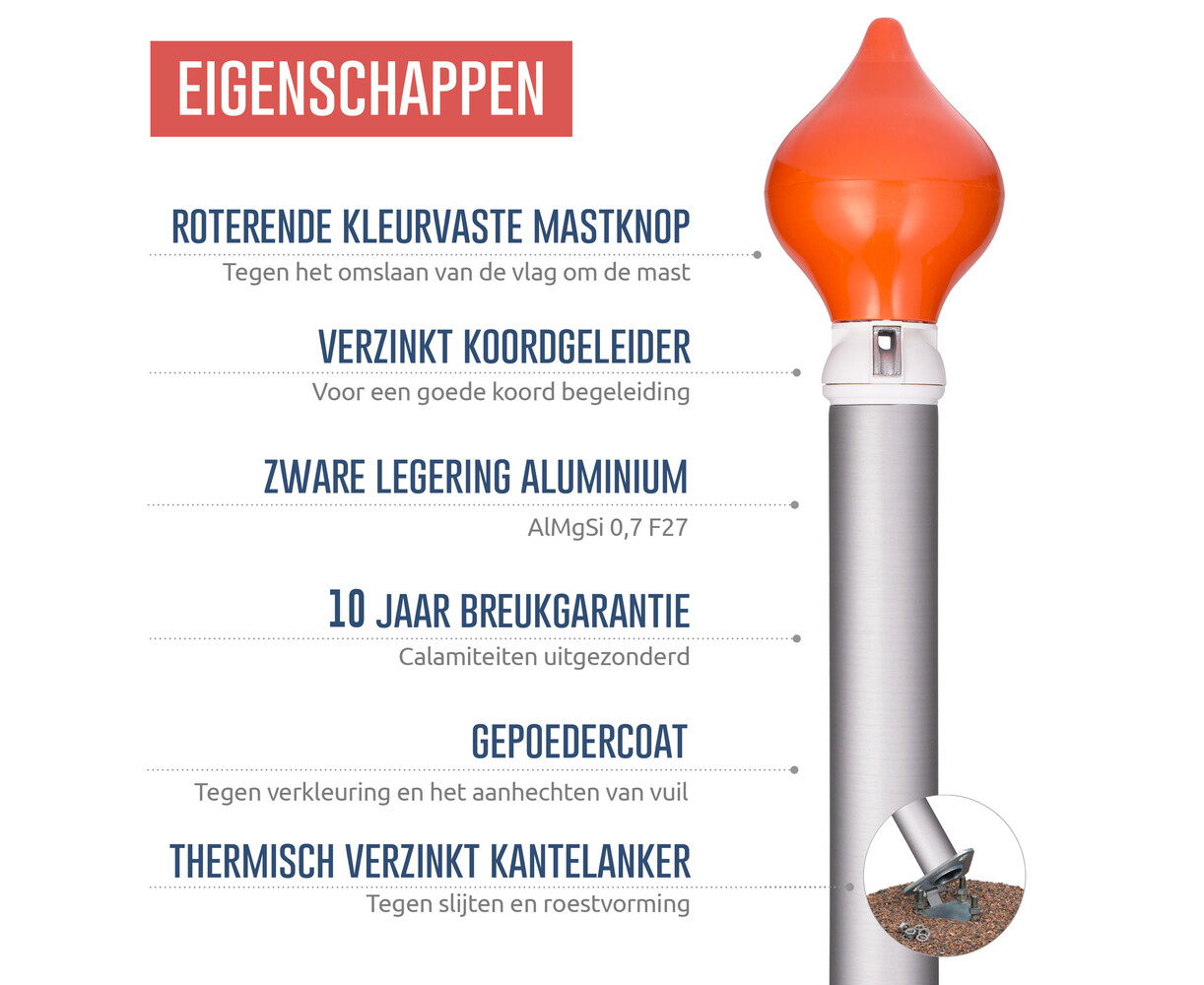 Aluminium vlaggenmast conisch 5-12 meter