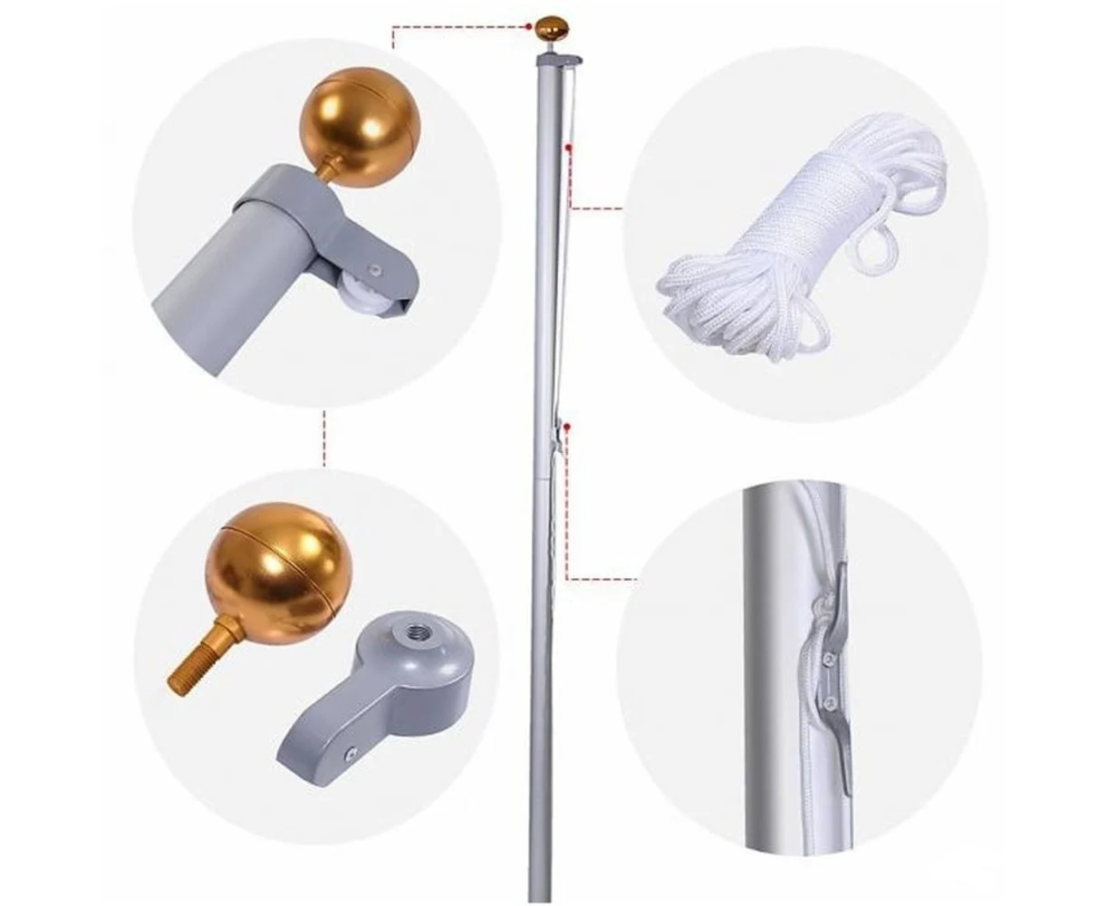 Deelbare vlaggenmast zilver - 6 meter