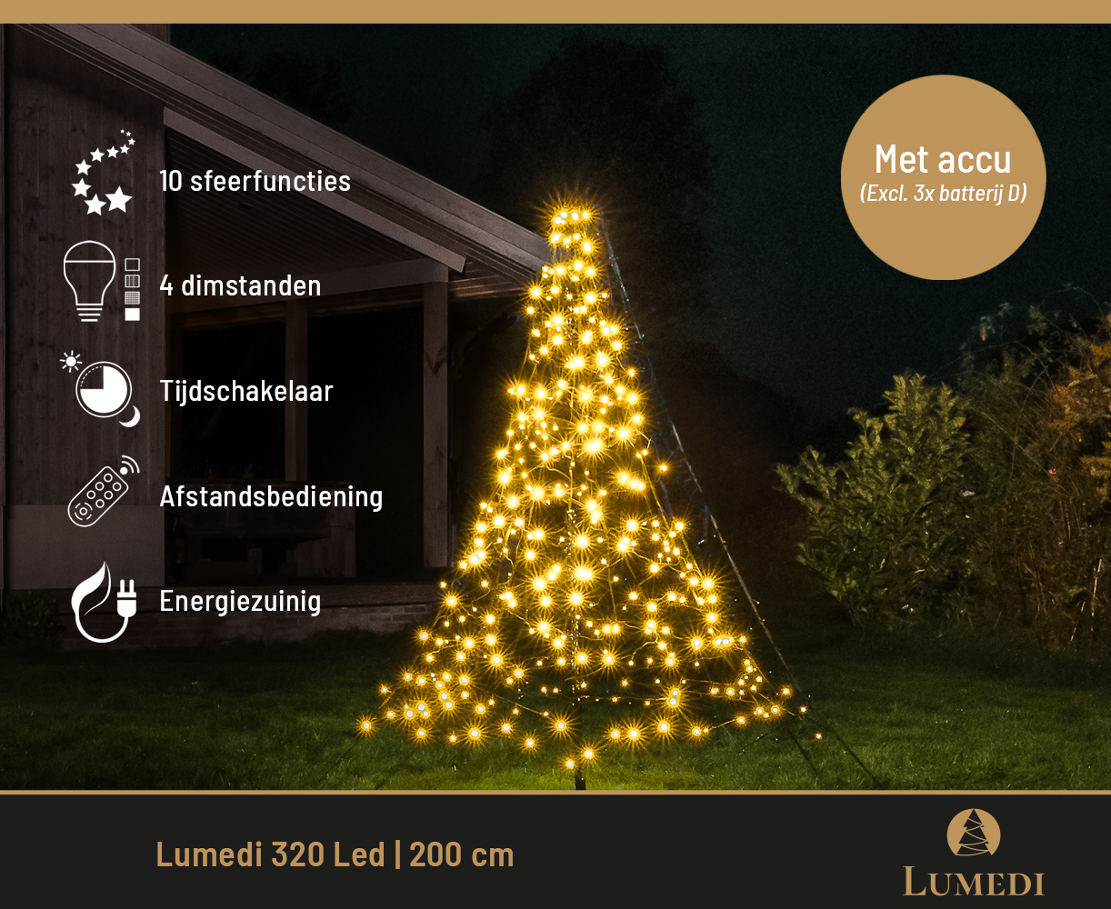 Lumedi 320 LED vlaggenmast kerstboom (op batterijen)
