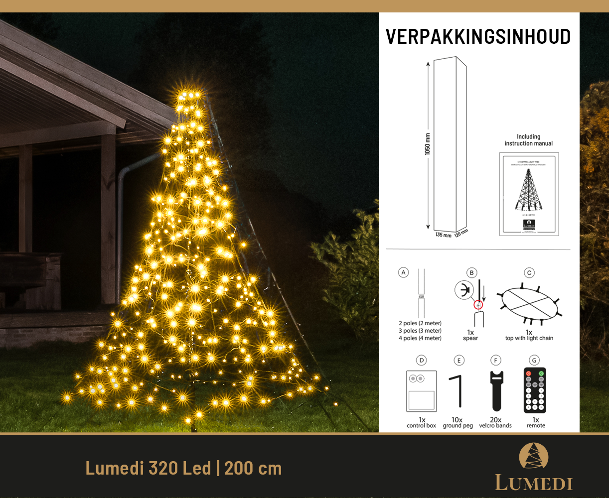 Lumedi 320 LED vlaggenmast kerstboom (op batterijen)