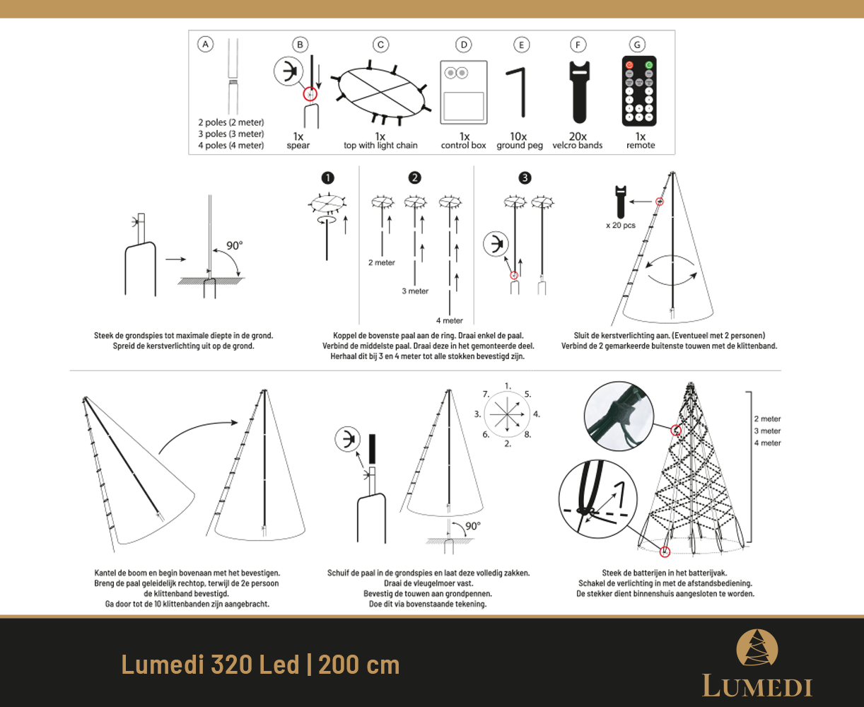 Lumedi 320 LED vlaggenmast kerstboom (op batterijen)