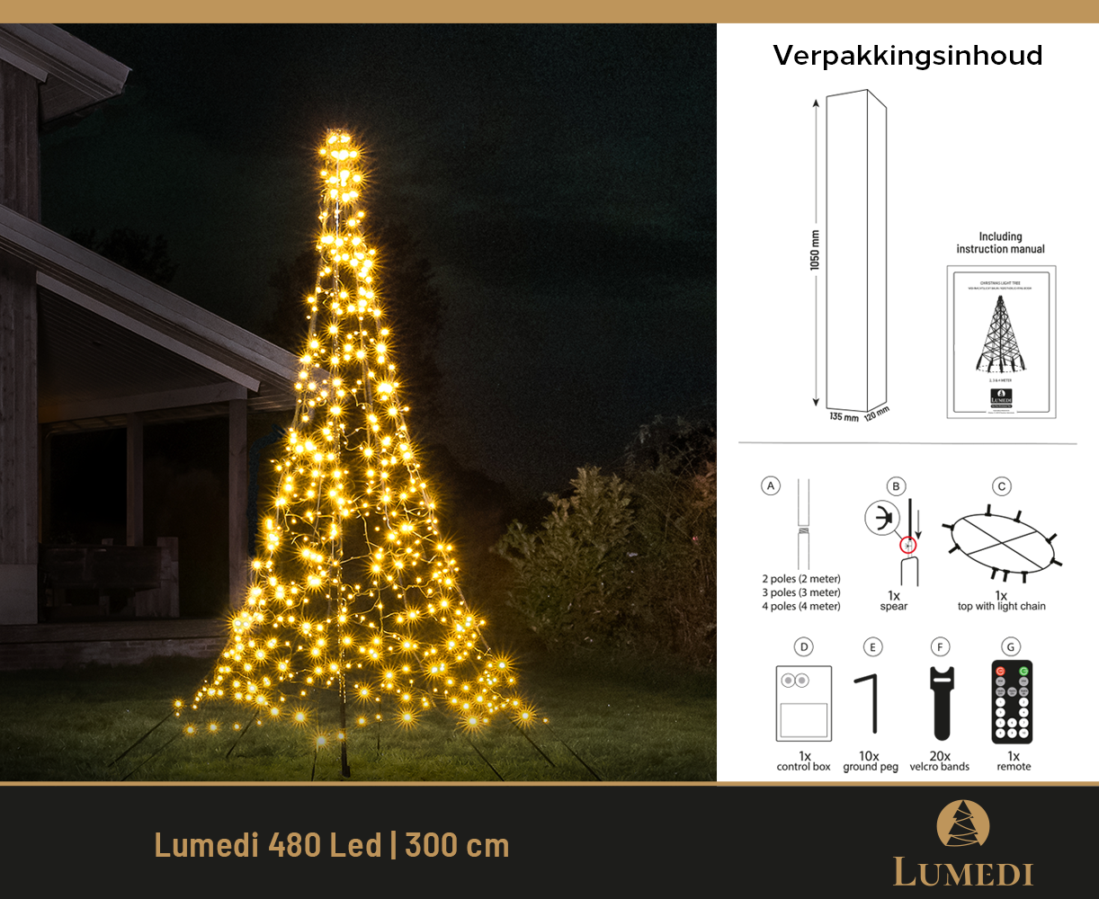 Lumedi 480 Led | 300cm | Warm Wit | Incl. mast