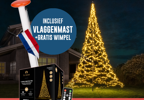 Aluminium vlaggenmast 70mmØ 6 meter + kerstverlichting