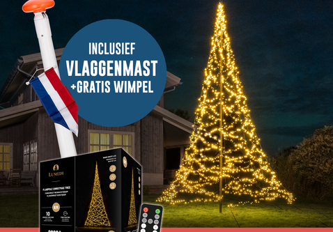 Polyester vlaggenmast 8 meter + kerstverlichting