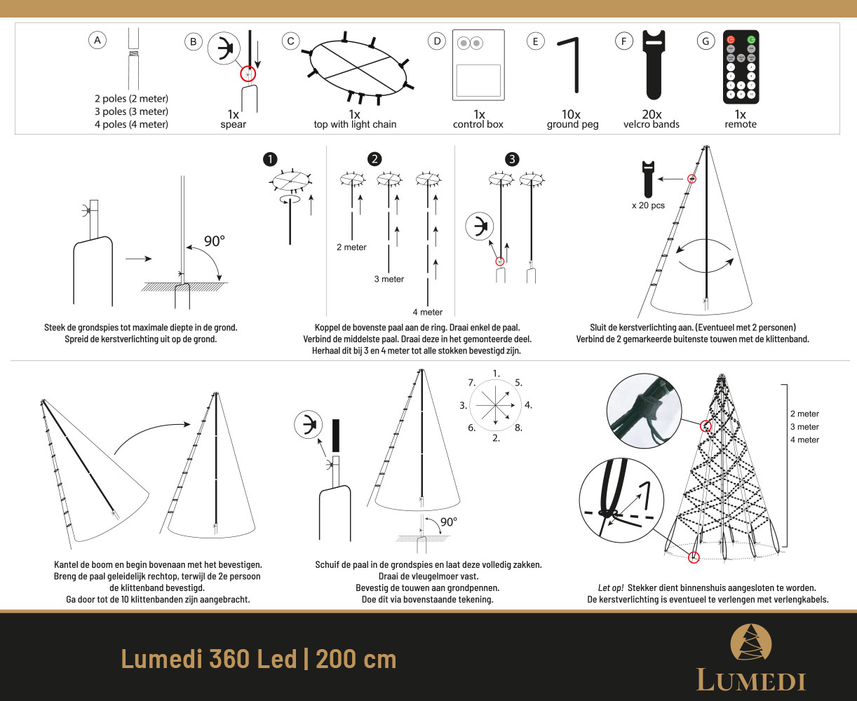 Lumedi 360 LED vlaggenmast kerstboom