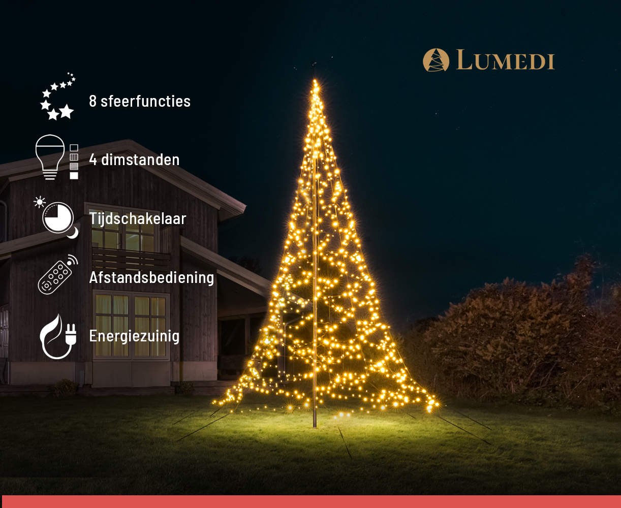 Polyester vlaggenmast 8 meter + kerstverlichting