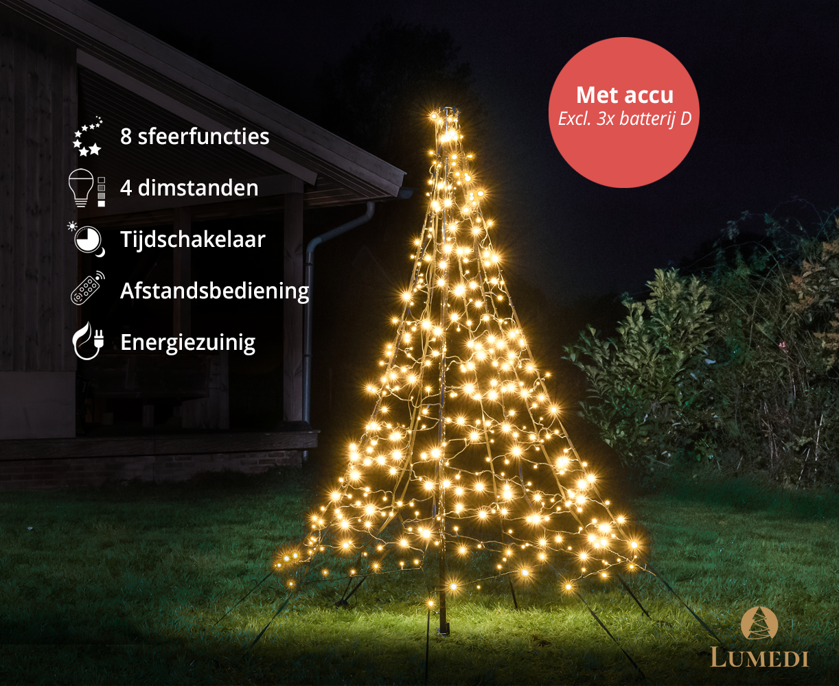 Lumedi 320 LED vlaggenmast kerstboom (op batterijen)