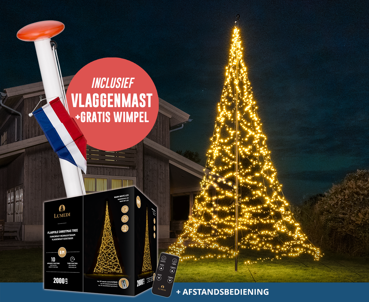 Aluminium vlaggenmast 70mmØ 6 meter + kerstverlichting