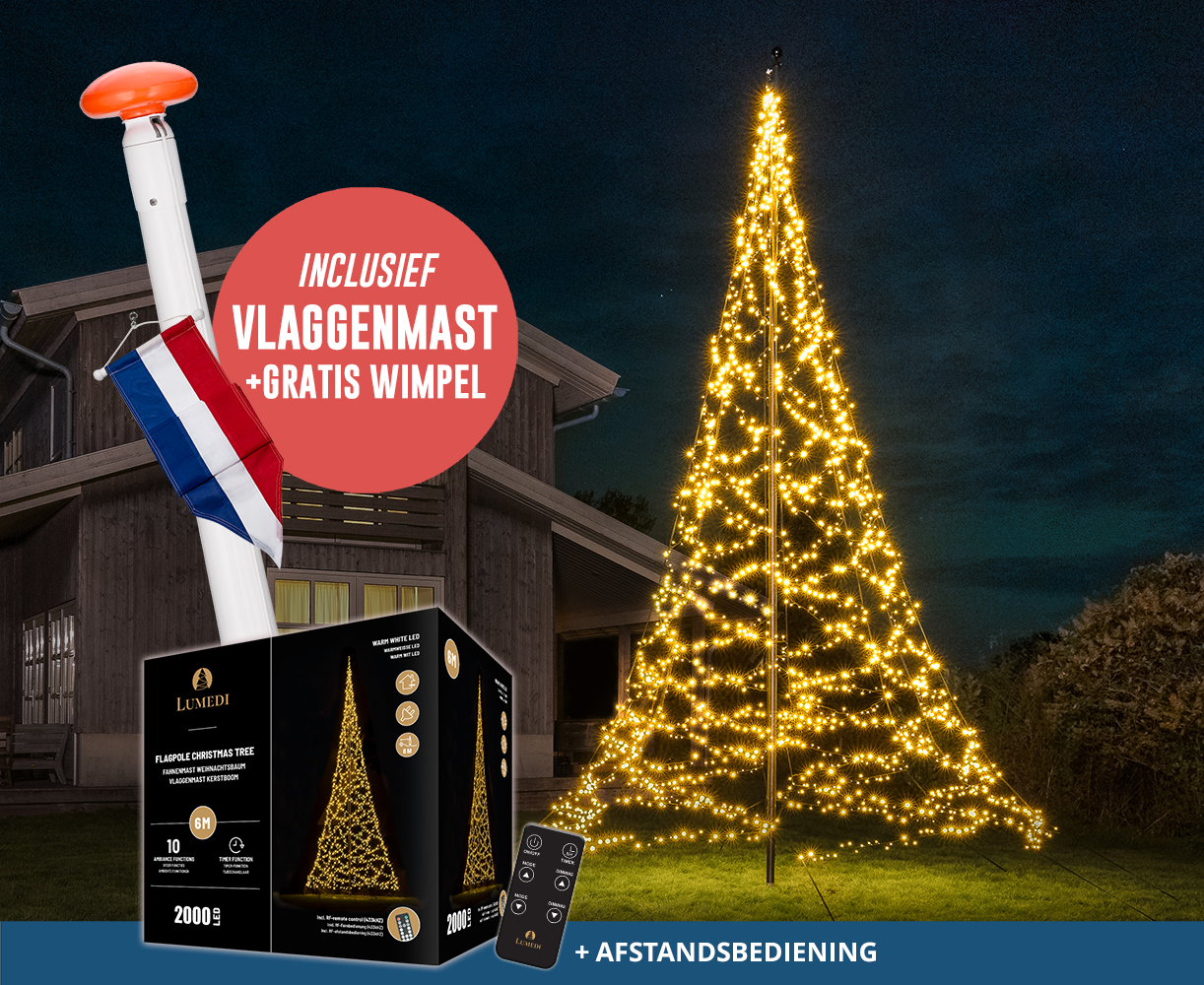 Polyester vlaggenmast 6-10 meter + kerstverlichting