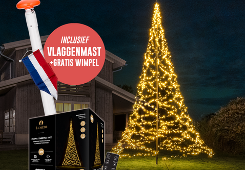 Polyester vlaggenmast 7 meter + kerstverlichting