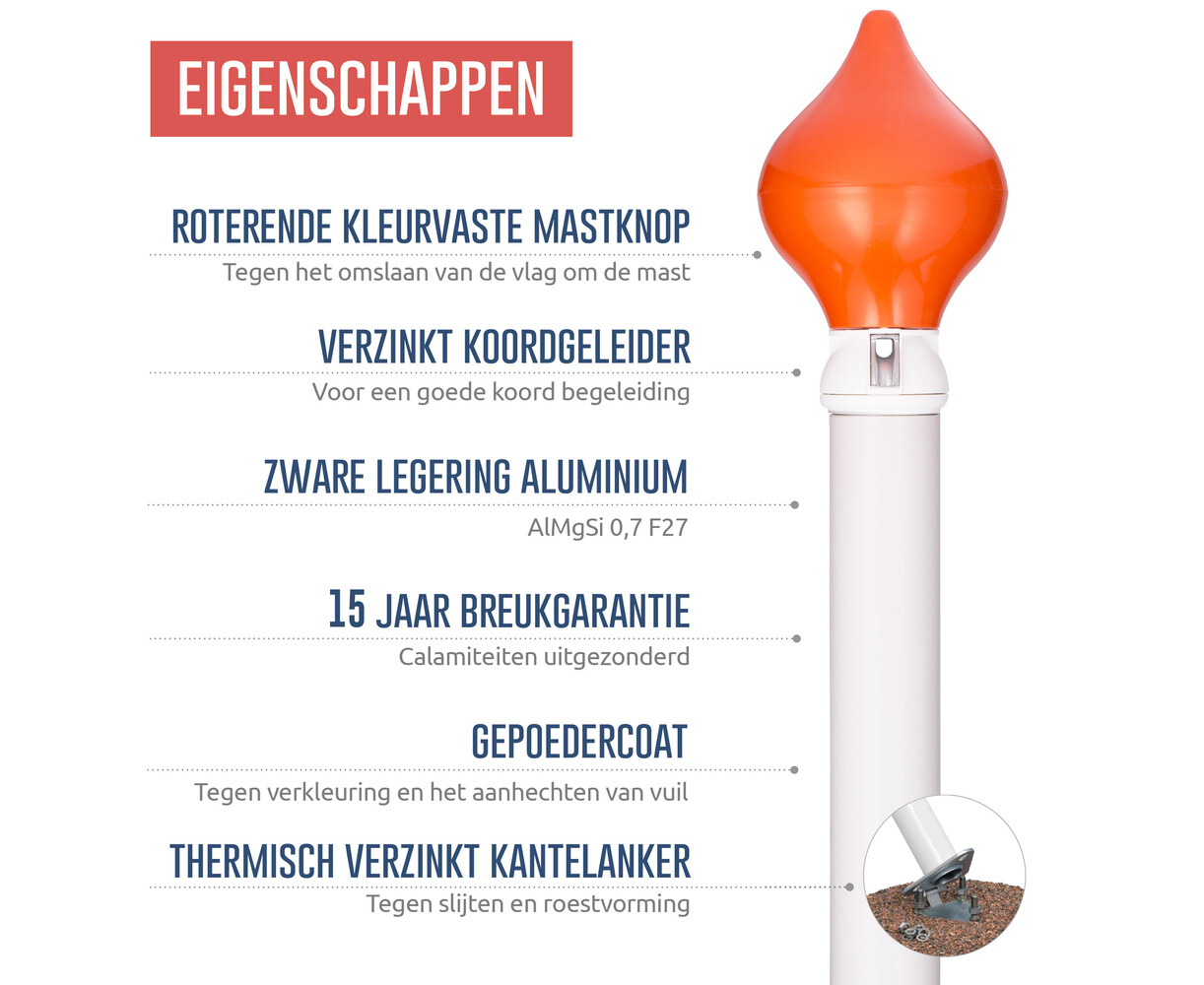 Aluminium vlaggenmast conisch 5-12 meter