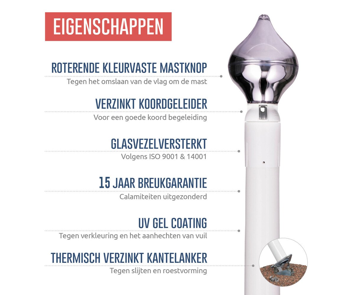 Polyester vlaggenmast 12 meter RAL-kleur