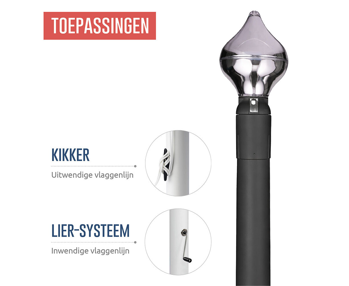 Polyester vlaggenmast 6 meter RAL-kleur