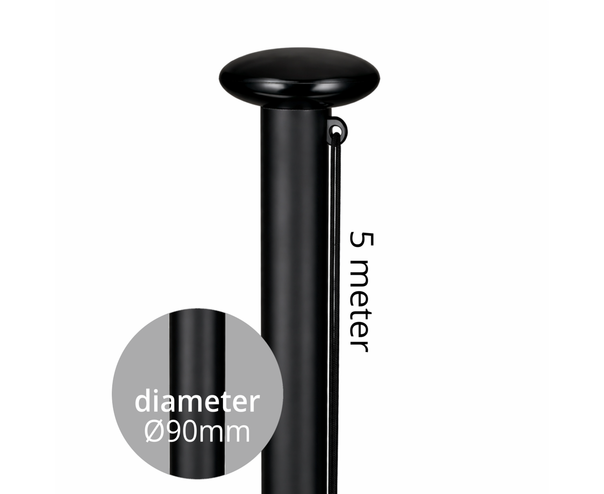 Aluminium vlaggenmast cilindrisch 5 meter ø90mm