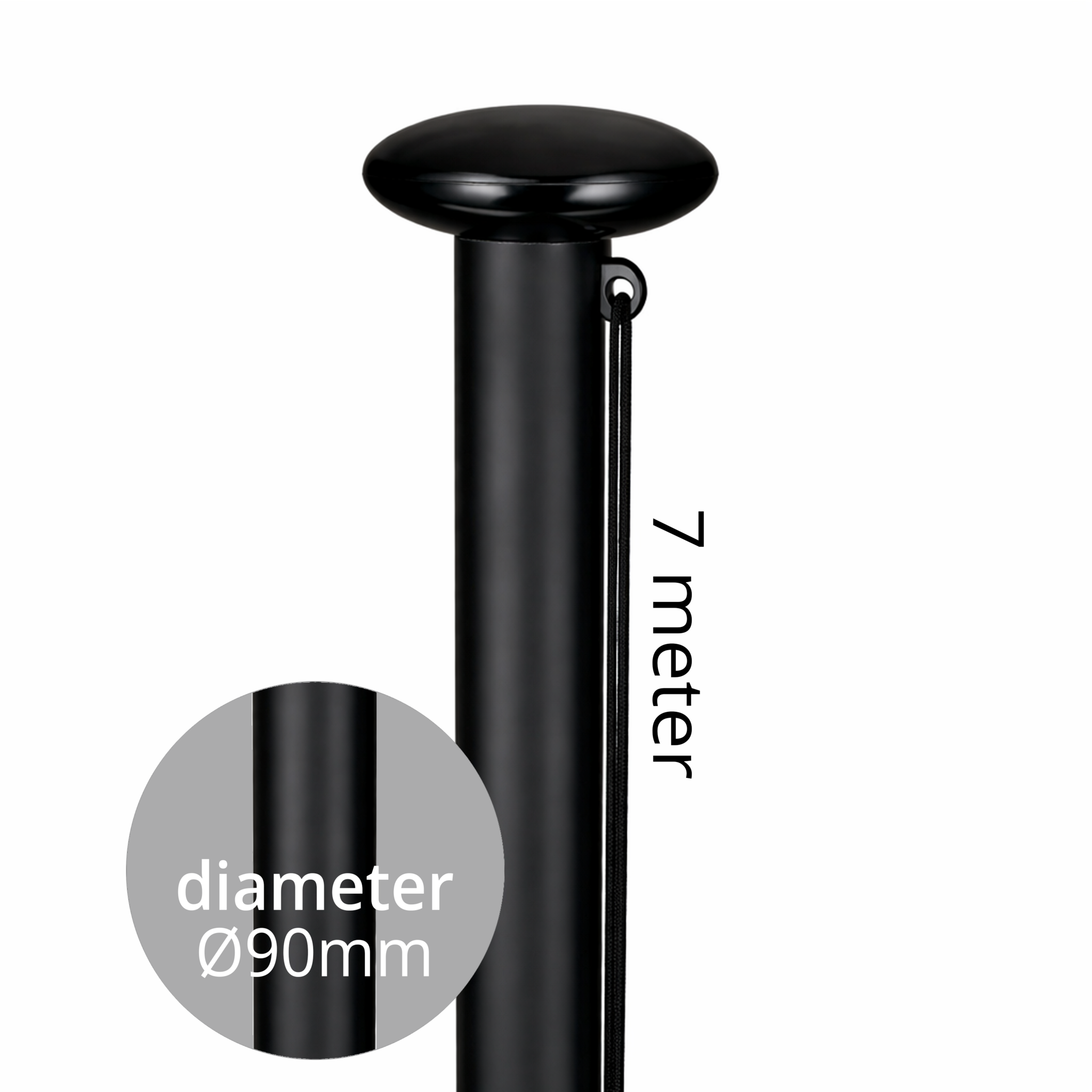 Aluminium vlaggenmast cilindrisch 7 meter ø90mm