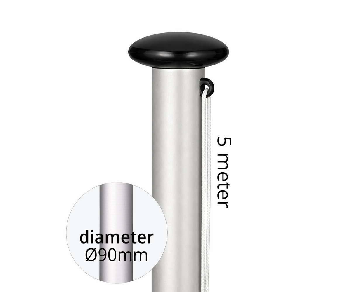 Aluminium vlaggenmast cilindrisch 5 meter ø90mm