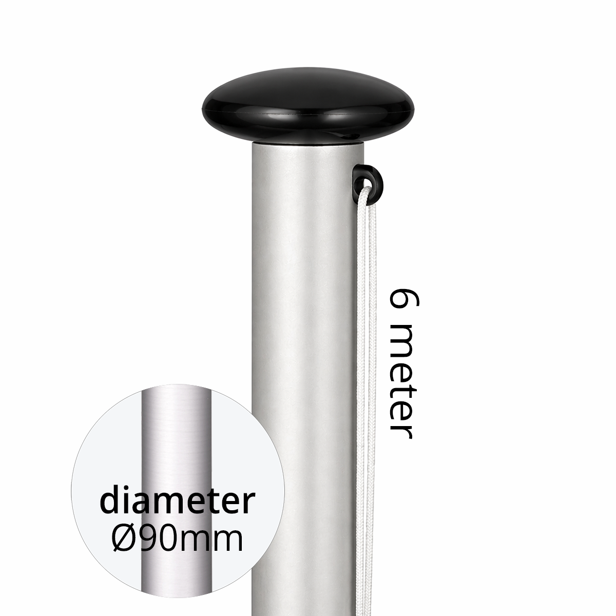 Aluminium vlaggenmast cilindrisch 6 meter ø90mm