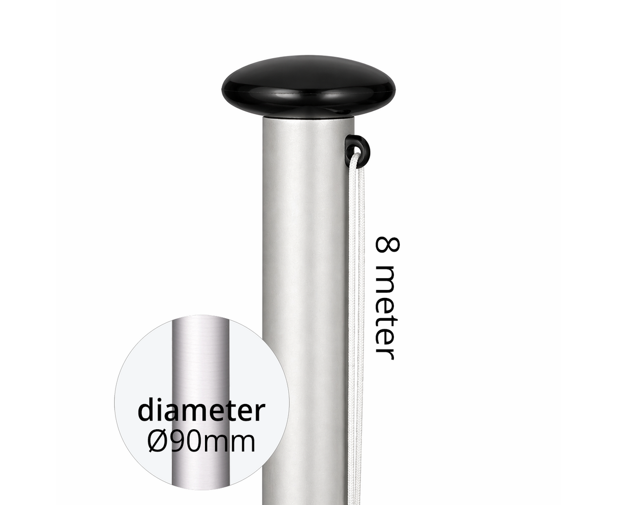 Aluminium vlaggenmast cilindrisch 8 meter ø90mm