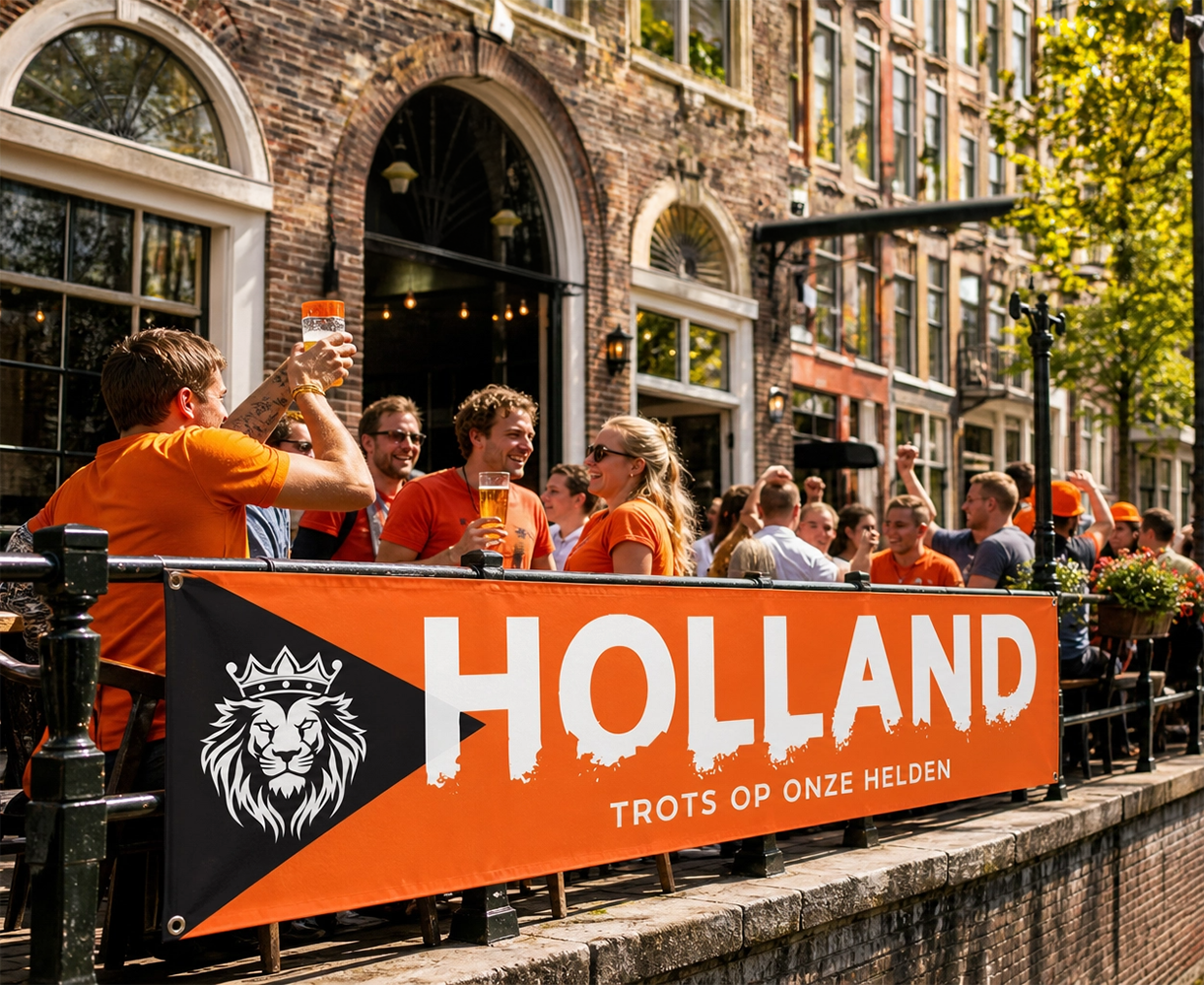Oranje spandoek 'Trots op onze Helden'