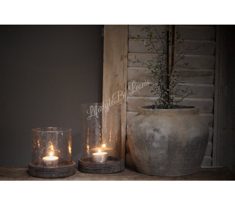 Pot / windlicht bubbels met houten deksel - maat M