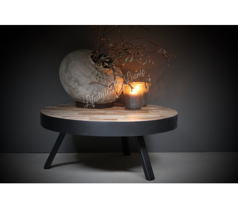 Coffee table round hout / metaal - Ø 58 cm - H 40 cm