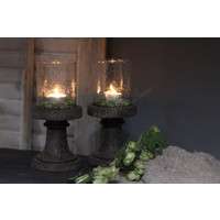 Houten baluster voet Old grey met windlicht