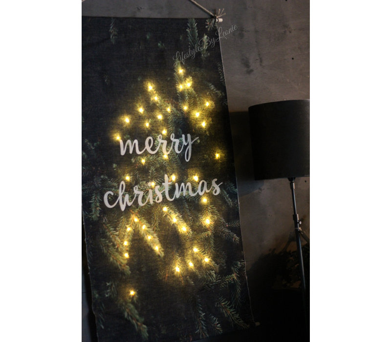 Linnen wandhanger met lichtjes Merry christmas 110 cm