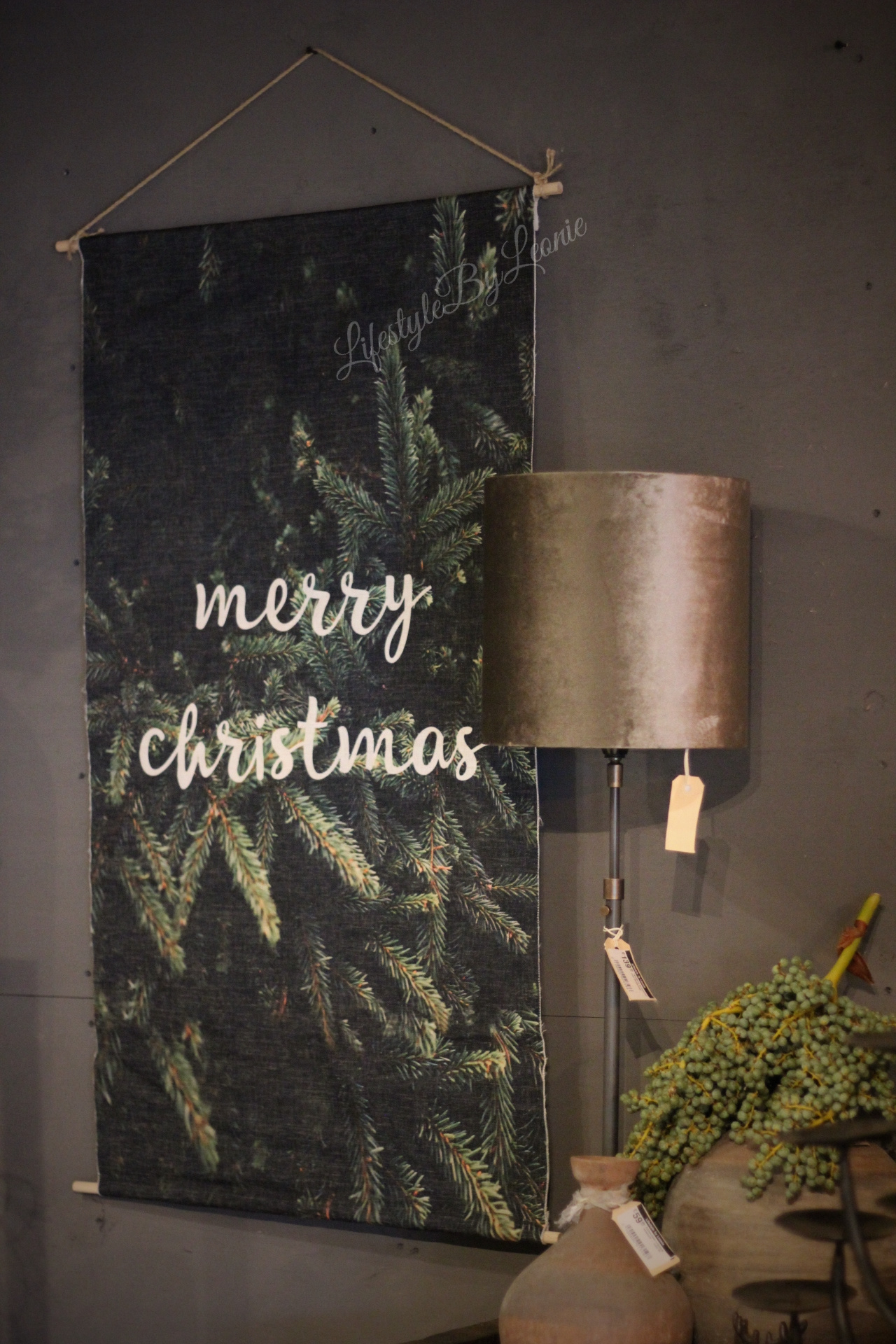 Charmant Onnauwkeurig expositie Linnen wandhanger met lichtjes Merry christmas 110 cm - Lifestyle By Leonie