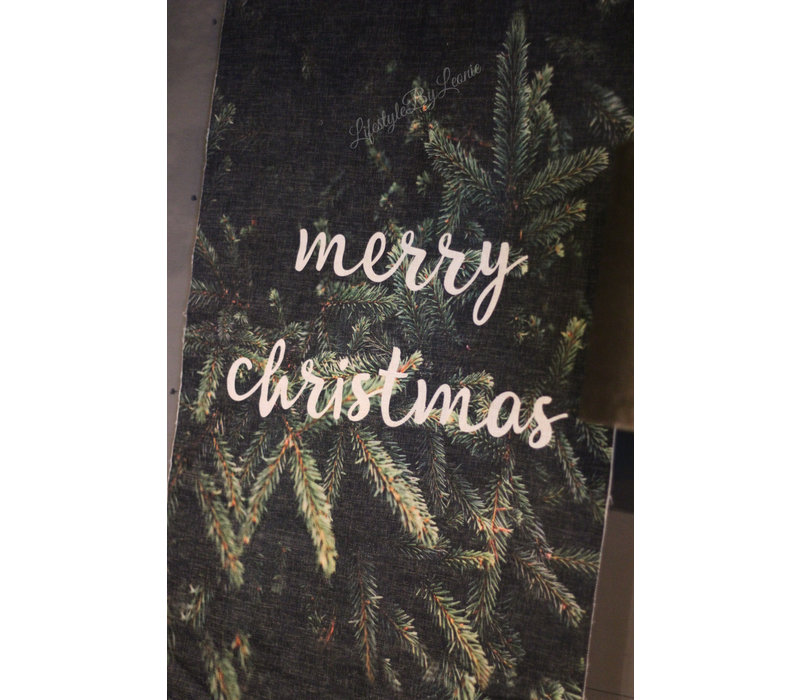Linnen wandhanger met lichtjes Merry christmas 110 cm