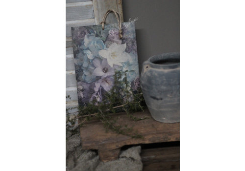 Houten bordje bloemen pastel blauw/paars