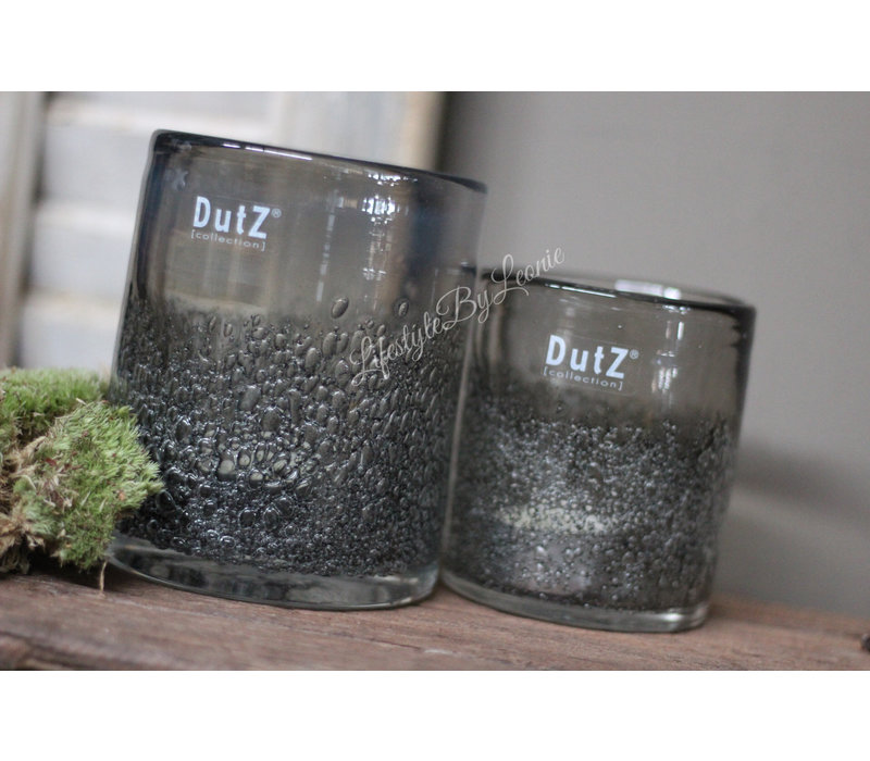 DUTZ cilinder windlicht met bubbels old grey 13 cm