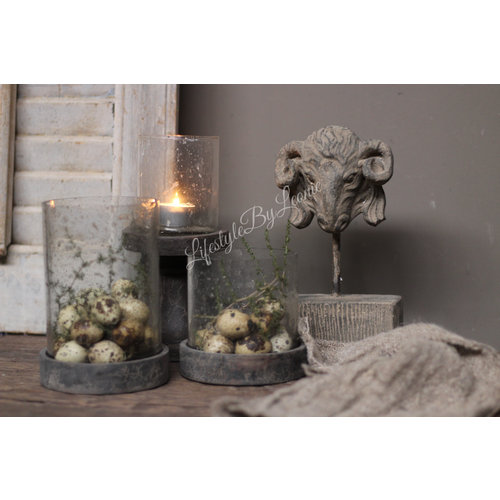 Pot/windlicht bubbels met houten deksel - maat S 