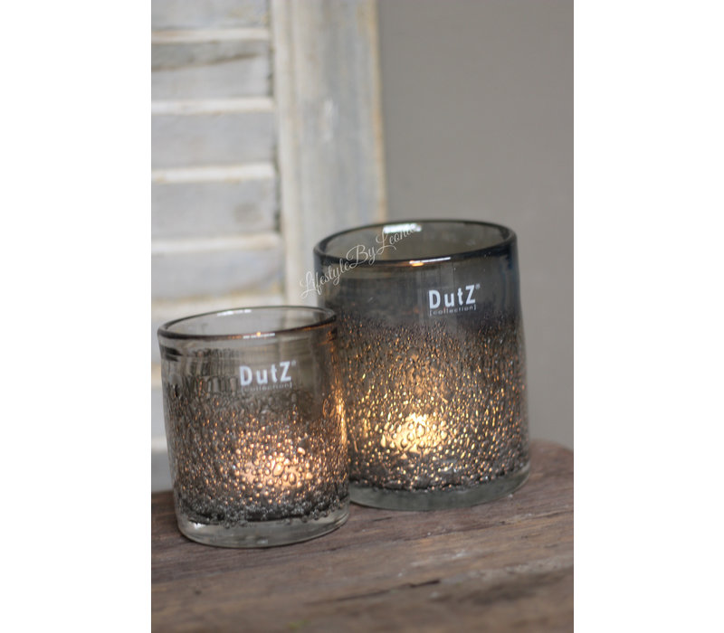 DUTZ cilinder windlicht met bubbels old grey 10 cm