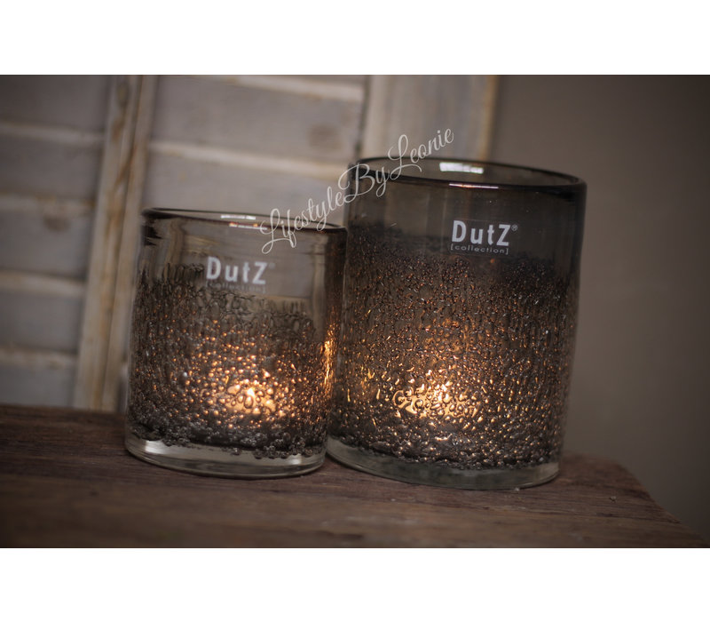 DUTZ cilinder windlicht met bubbels old grey 10 cm