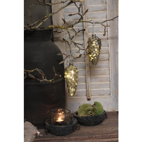 Glazen dennenappel hanger LED 17 cm 