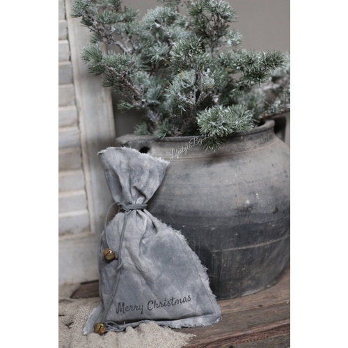 Linnen Chalk Christmas zakje Grey 