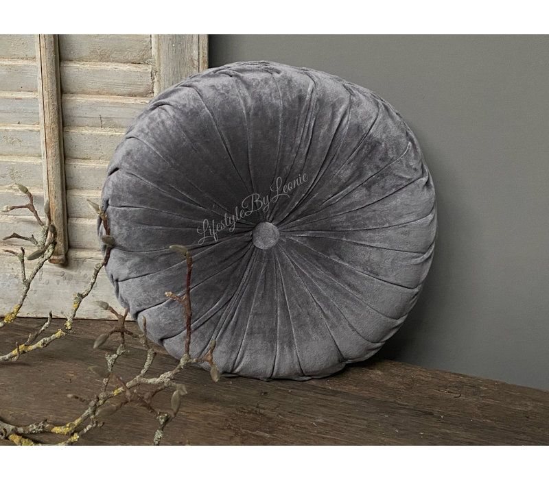 Rond velvet kussen Dark grey 40 cm