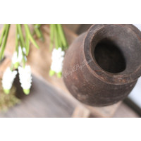Houten Nepalees kruikje / windlichthouder Dark wood 17 cm