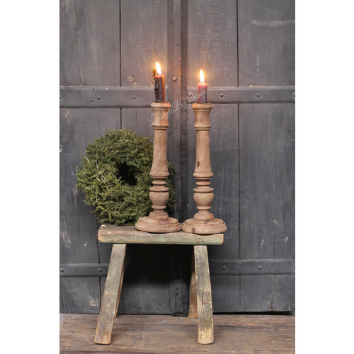 Houten baluster kandelaar dinerkaars naturel 30 cm 
