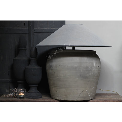 Chinese hoed lampenkap stonewashed light grey 60 cm 