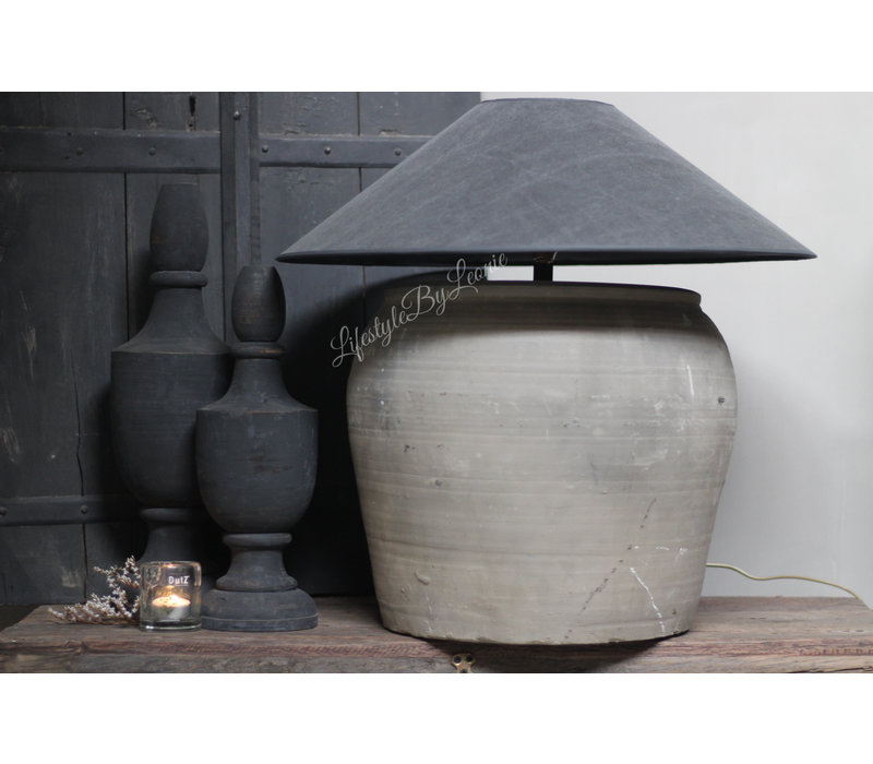 Chinese hoed lampenkap stonewashed dark grey  60 cm