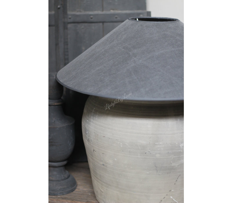 Chinese hoed lampenkap stonewashed dark grey  60 cm