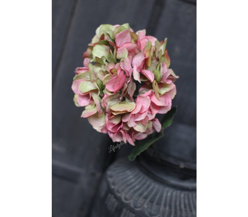 Zijden Hortensia tak green/pink 61 cm