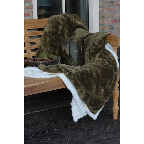 Fleece plaid gevoerd Teddy olive 150 x 200 cm 