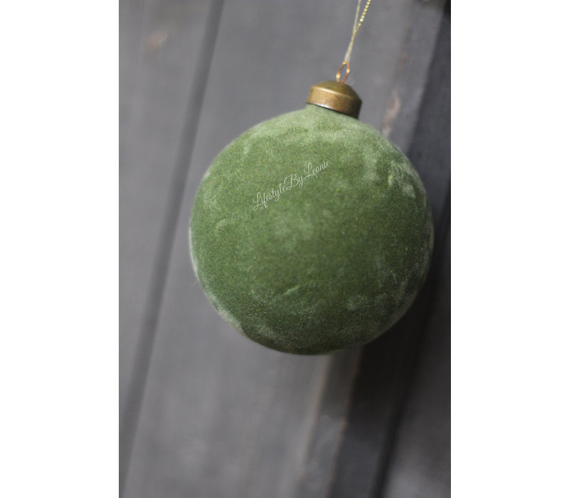 Kerstbal Velvet glas Olive green 10 cm